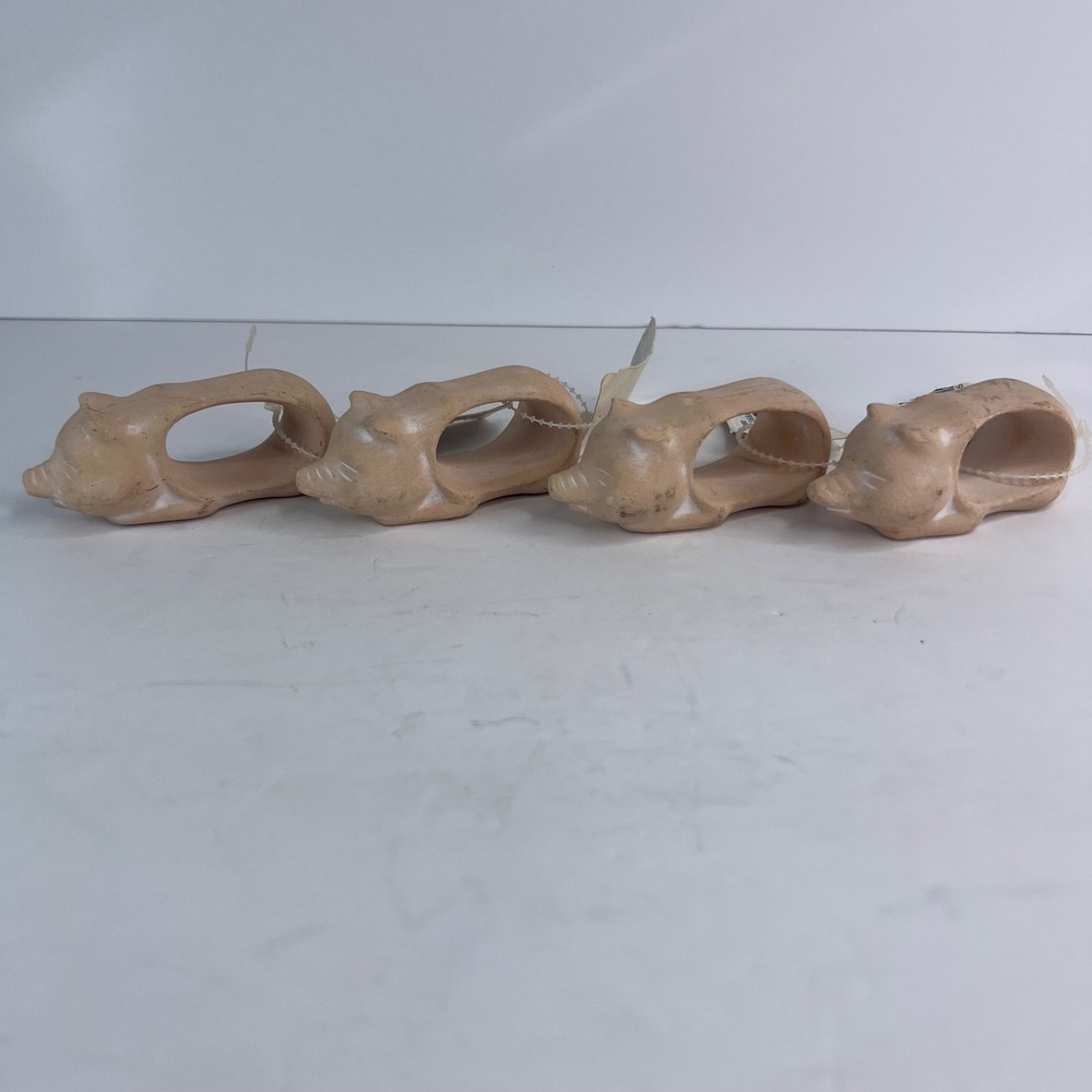 Ceramic Pig Napkin Rings Set of 4 Tan Farmhouse Rustic Table Decor NWT Dillards